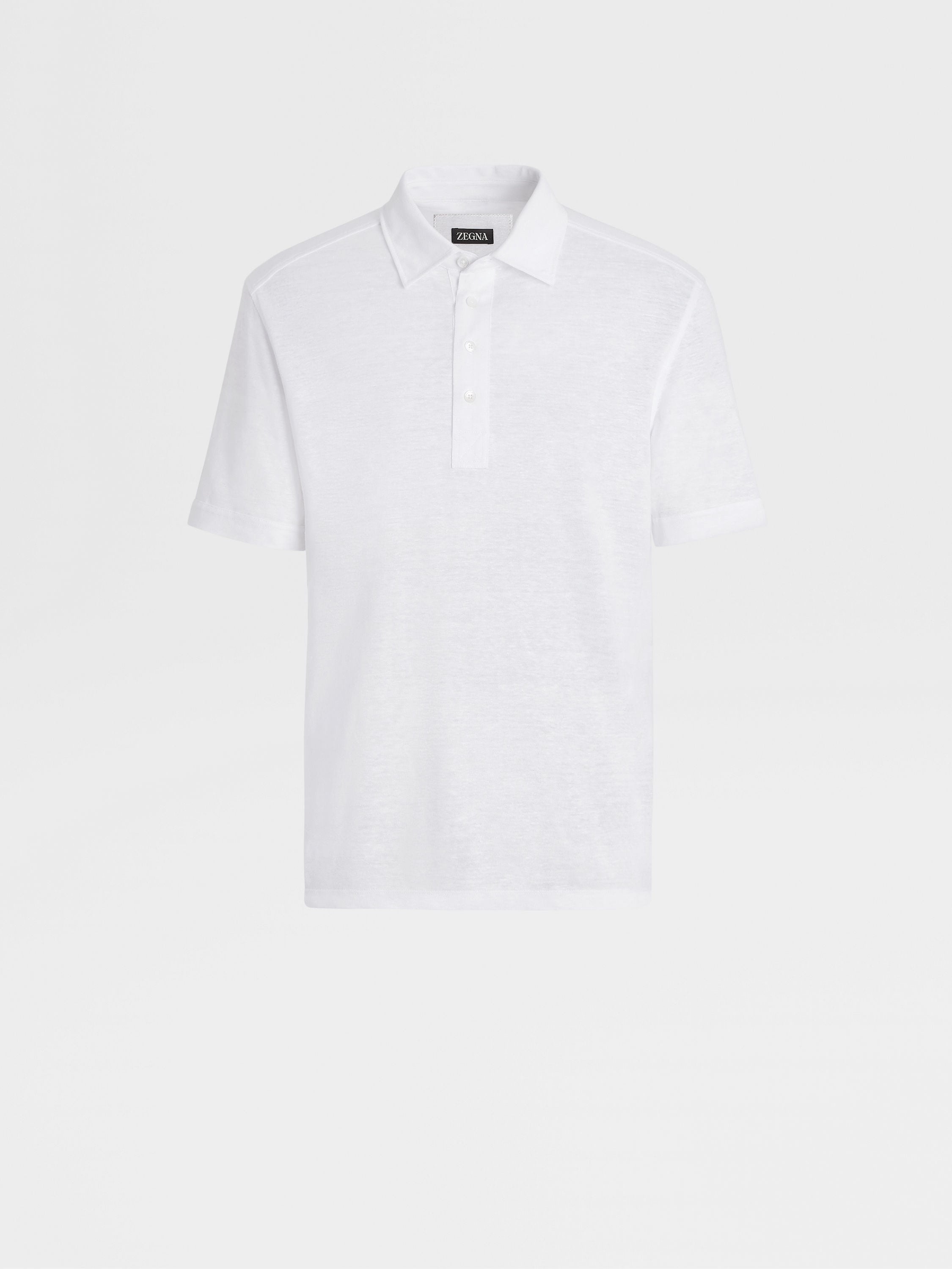 WHITE PURE LINEN SHORT-SLEEVE POLO - 1