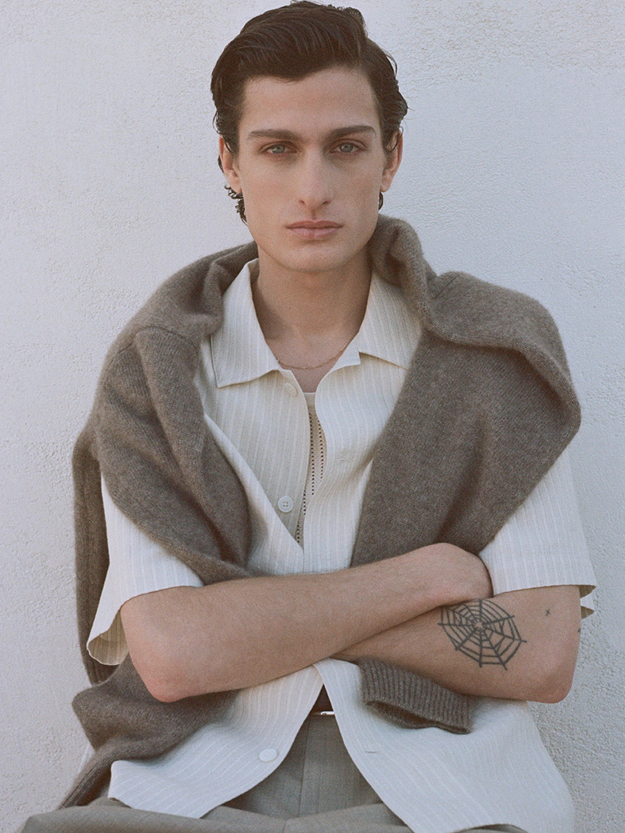 Jacquard Cotton S/S Shirt in White Sand - 2