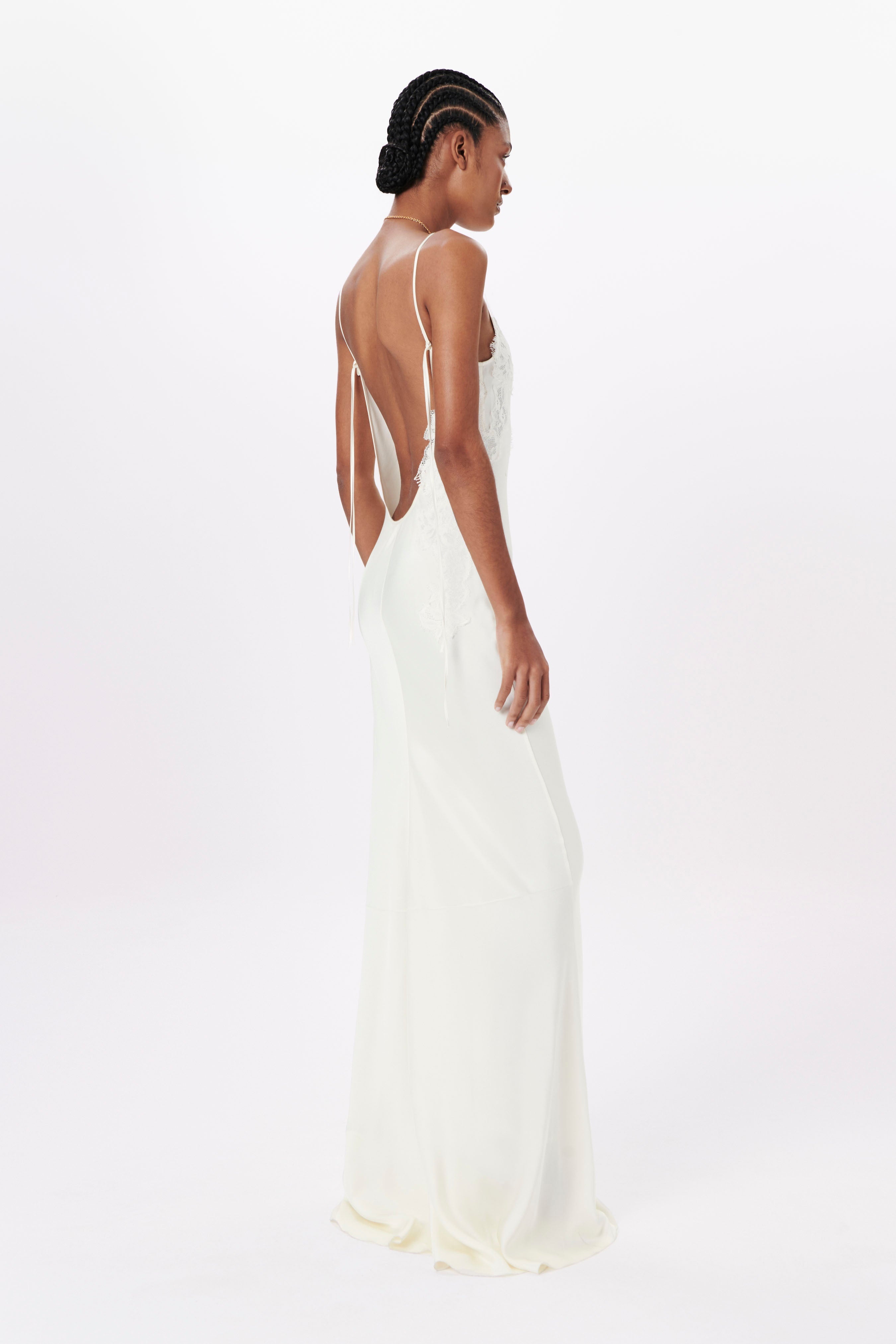 Exclusive Lace Detail Floor-Length Cami Dress In Ivory - 4