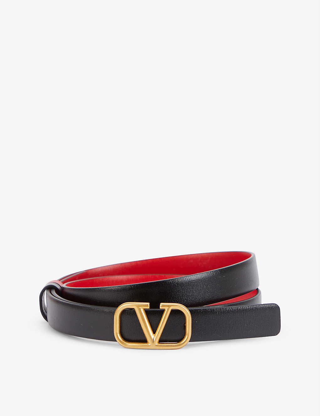 V-logo buckle slim reversible leather belt - 1