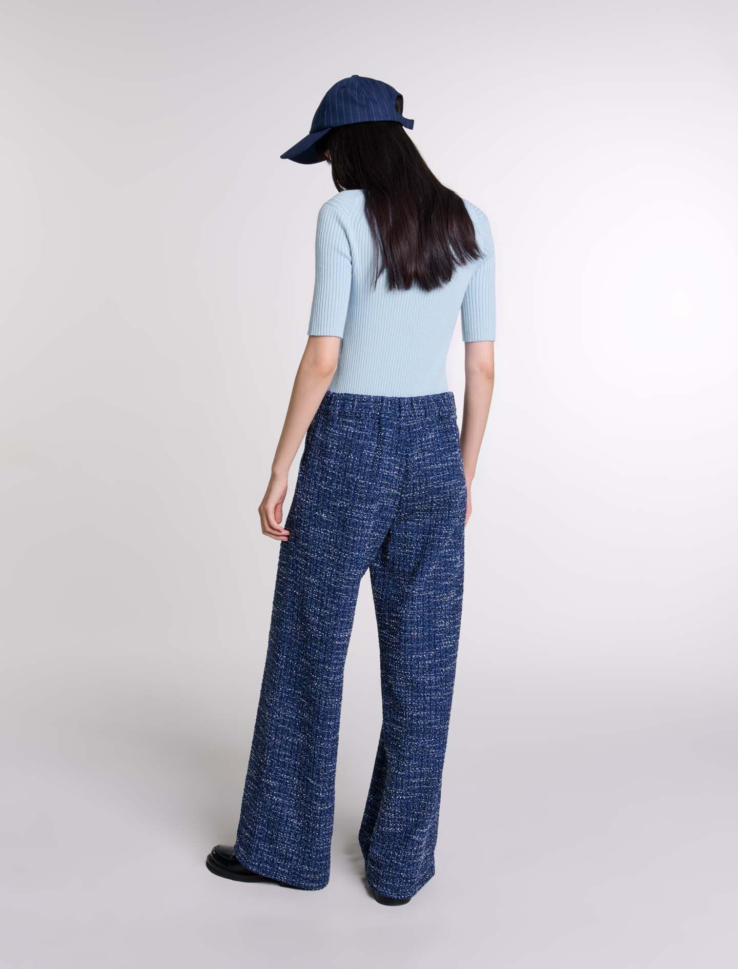 Wide-leg tweed trousers - 4