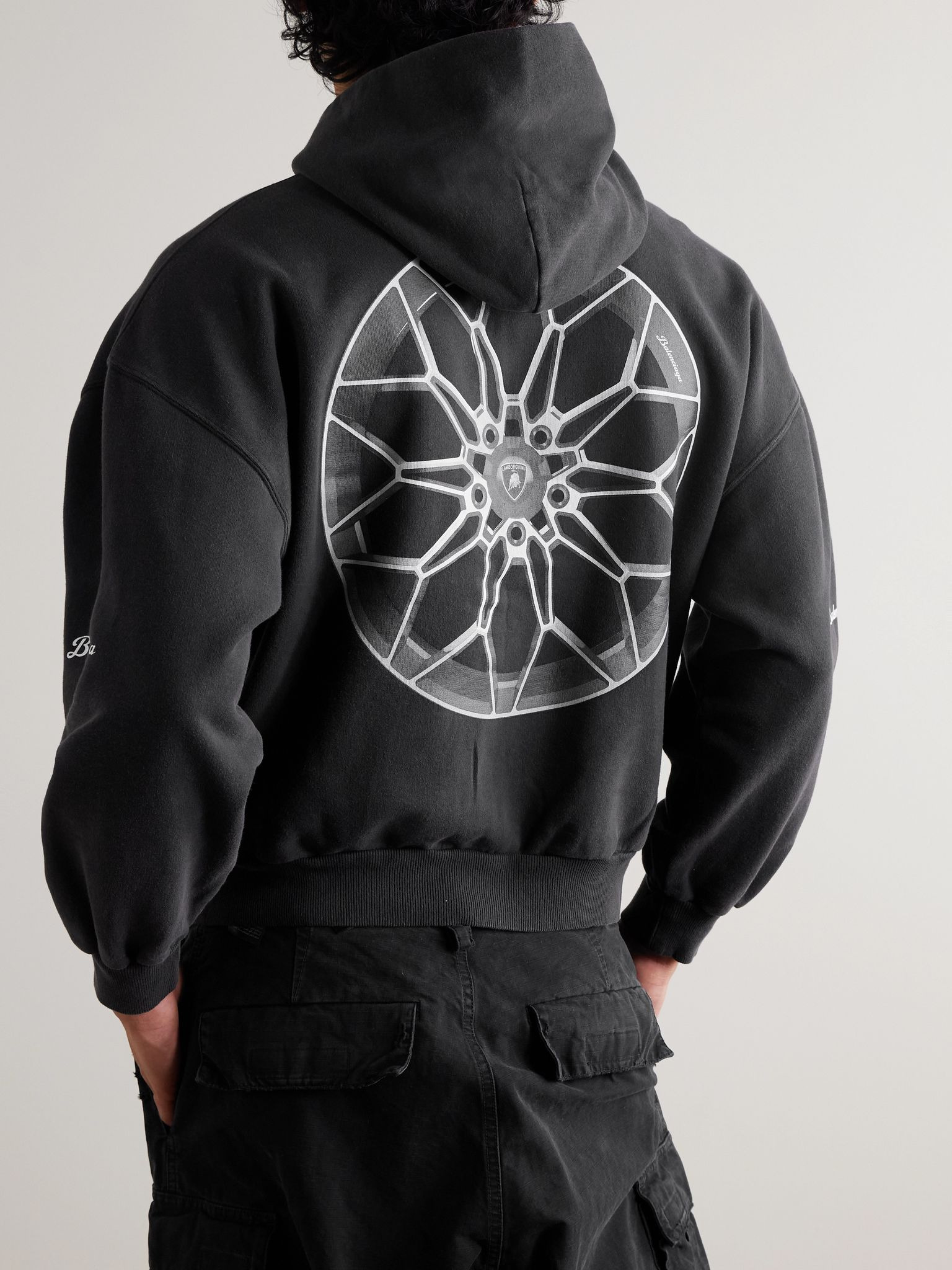 + Lamborghini Printed Cotton-Jersey Zip-Up Hoodie Black - 3
