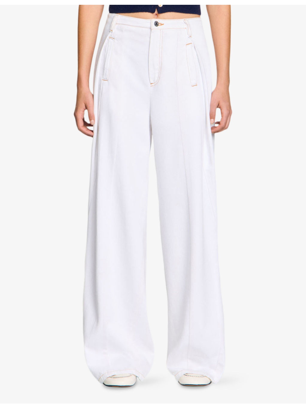 Topstitched Wide-Leg Denim Jeans - 3