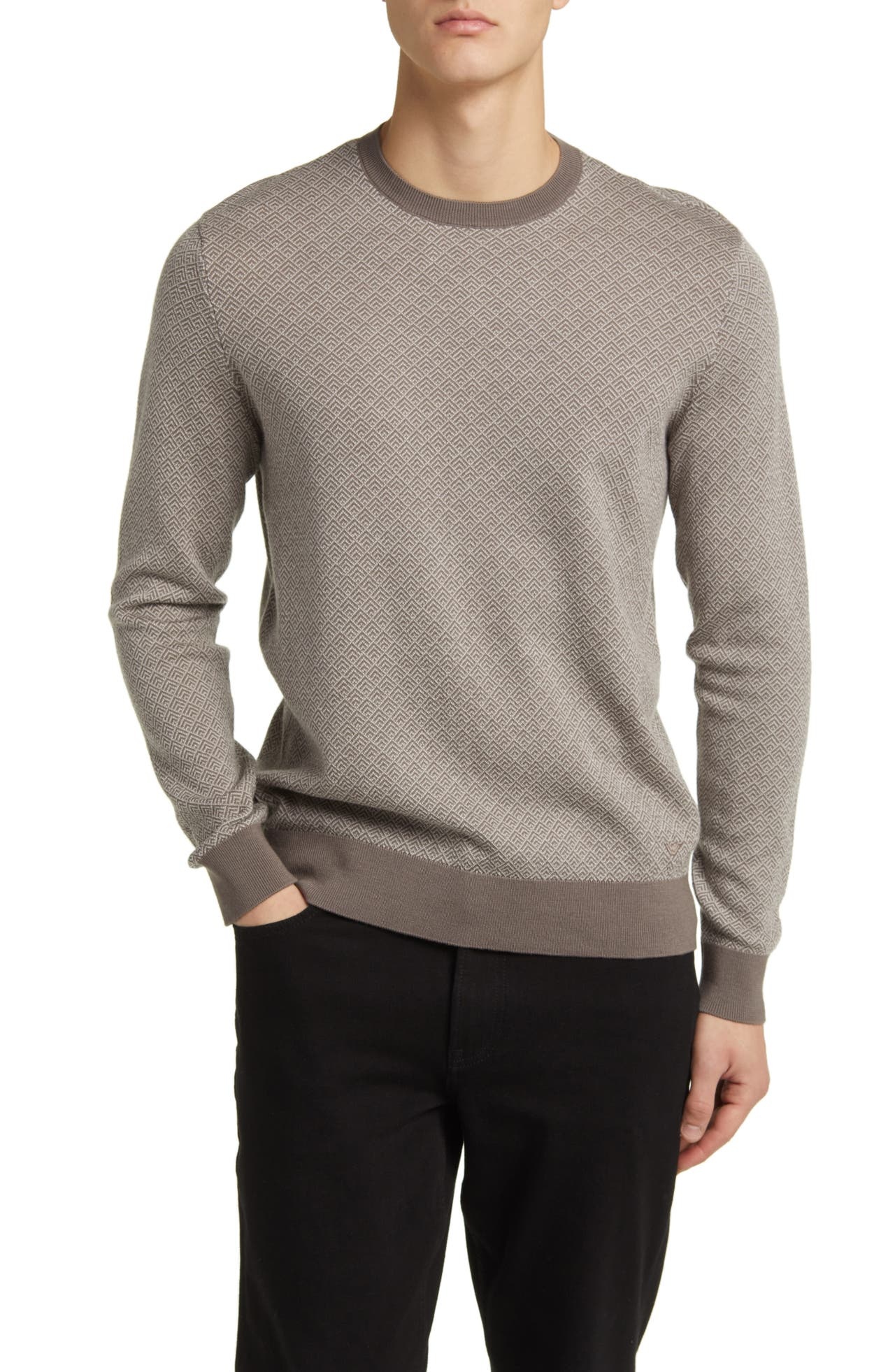 Emporio Armani Geometric Jacquard Virgin Wool Sweater in Tan at Nordstrom - 1