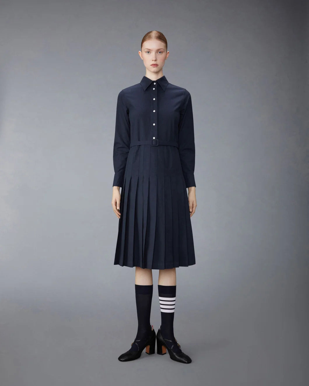 KNEE LENGTH LONG SLEEVE PLEATED DRESS - 8