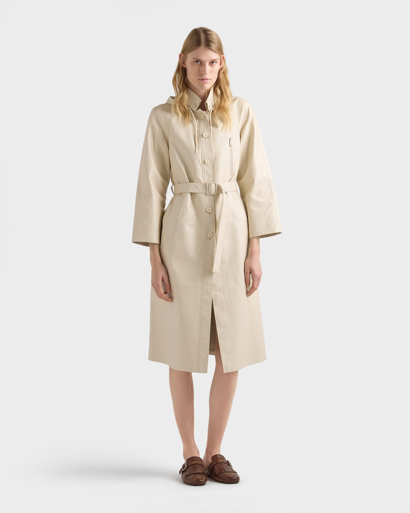 Prada Hooded nappa leather and fabric coat outlook
