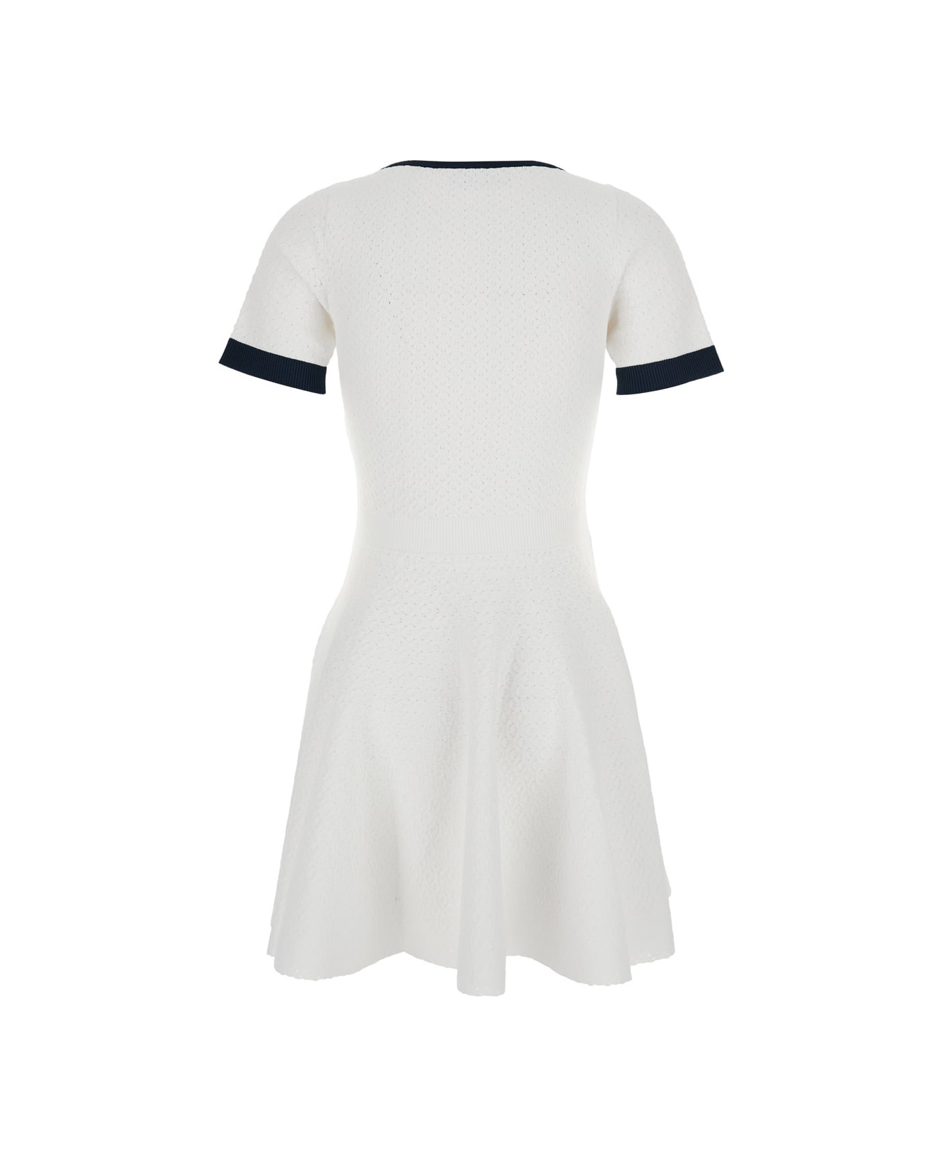 White Flared Dress With Logo Lettering Embroidery On The Front In Viscose Blend Woman - 2