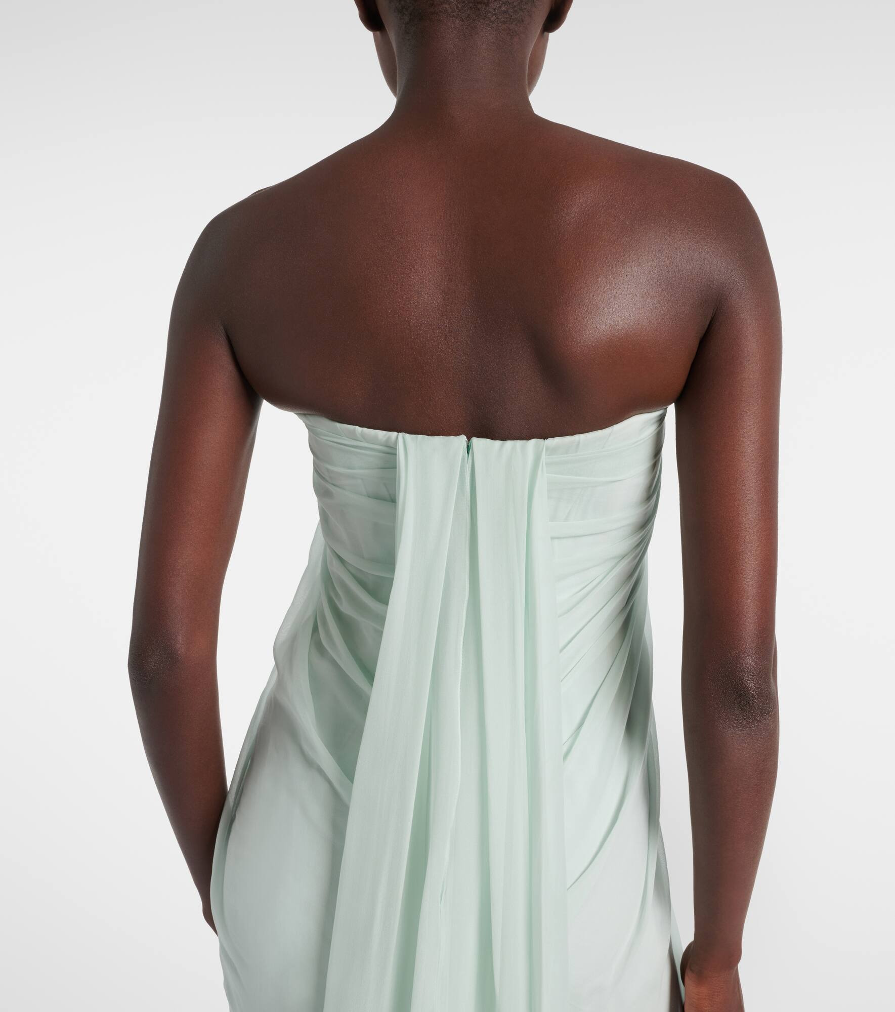 Draped silk chiffon bustier gown - 6