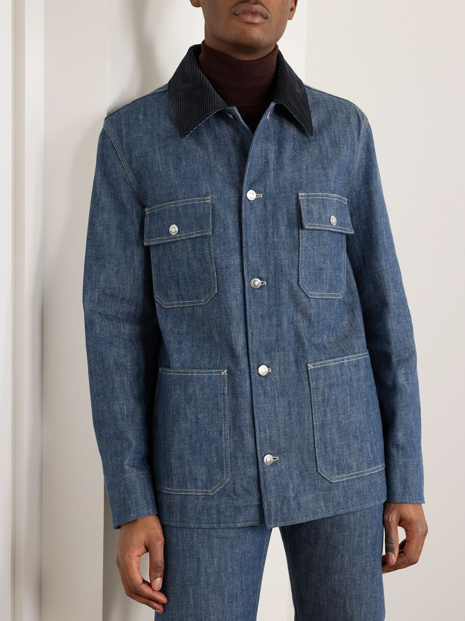 Conley Corduroy-Trimmed Austin Denim Jacket Blue - 3