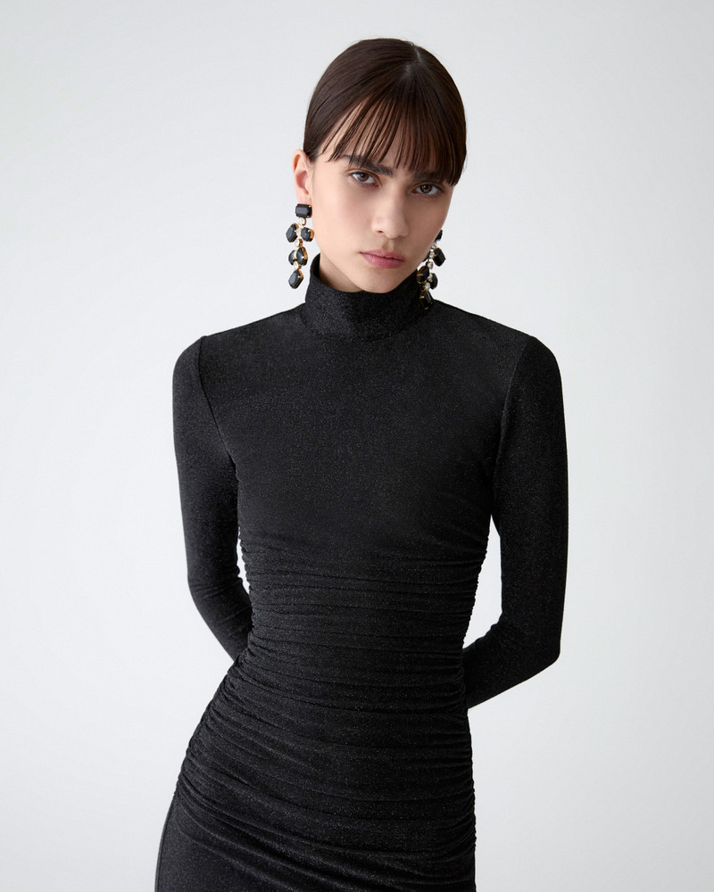 Lurex Jersey Turtleneck Midi Dress 4