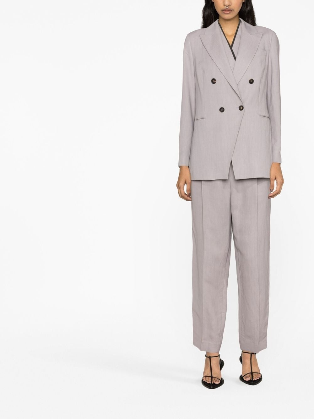 double-breasted woven suit jacket - 2