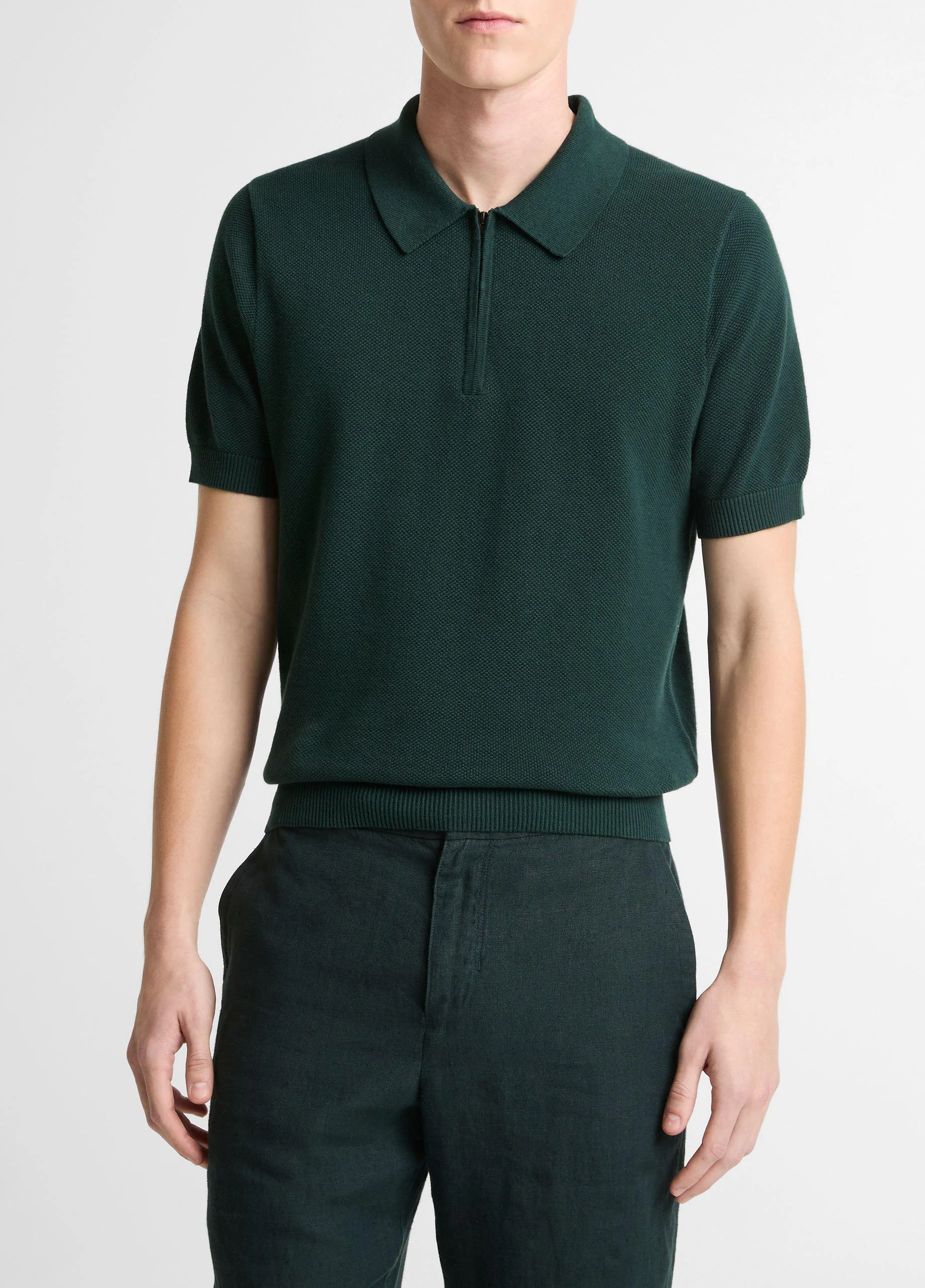 Cotton-Cashmere Piqué Zip Polo Sweater - 1