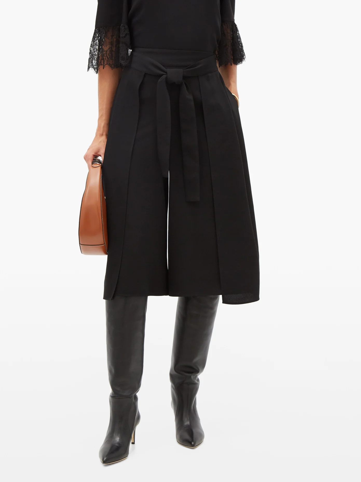 High-rise belted crepe culottes - 6