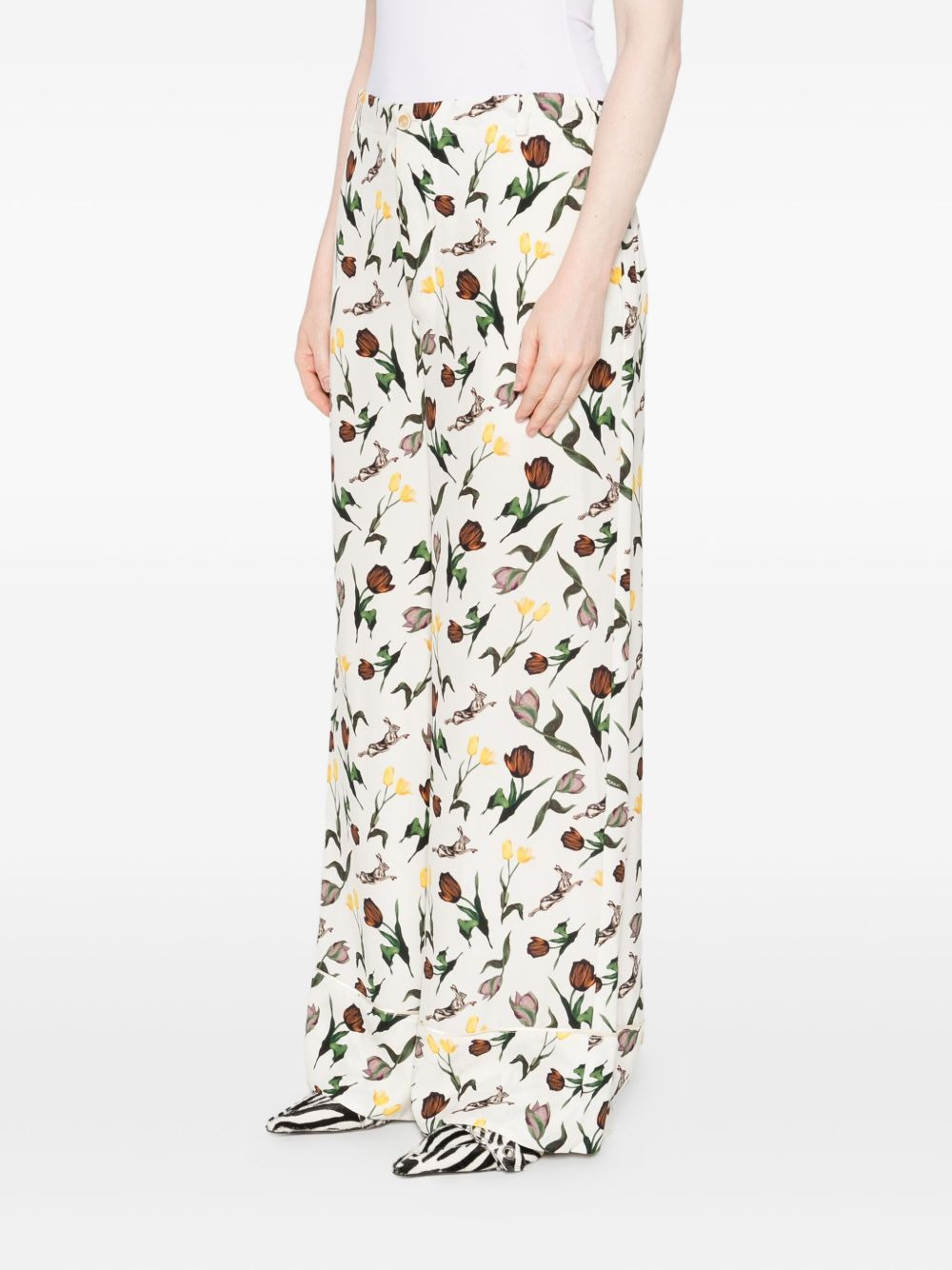 tulips-hares-print trousers - 3