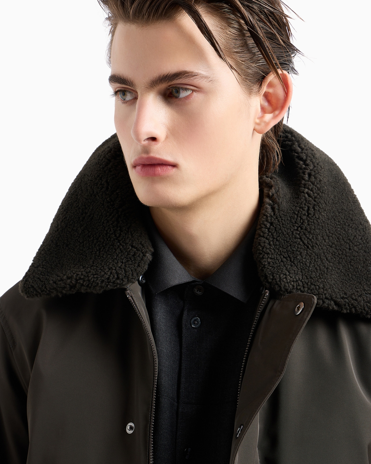 Nylon twill jacket with shearling-effect collar - 5