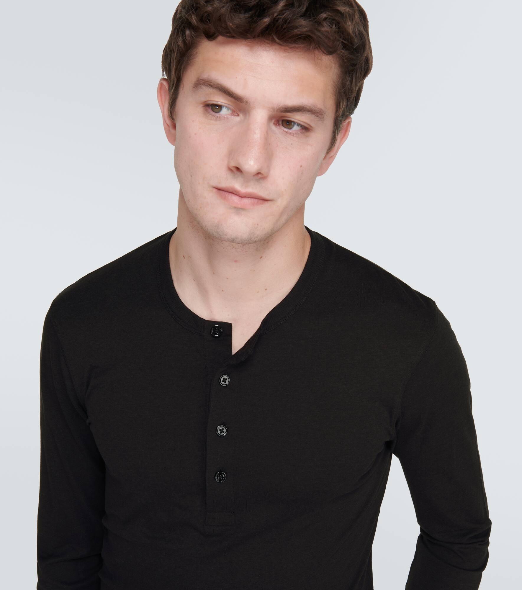 Lyocell and cotton Henley long-sleeved top - 5