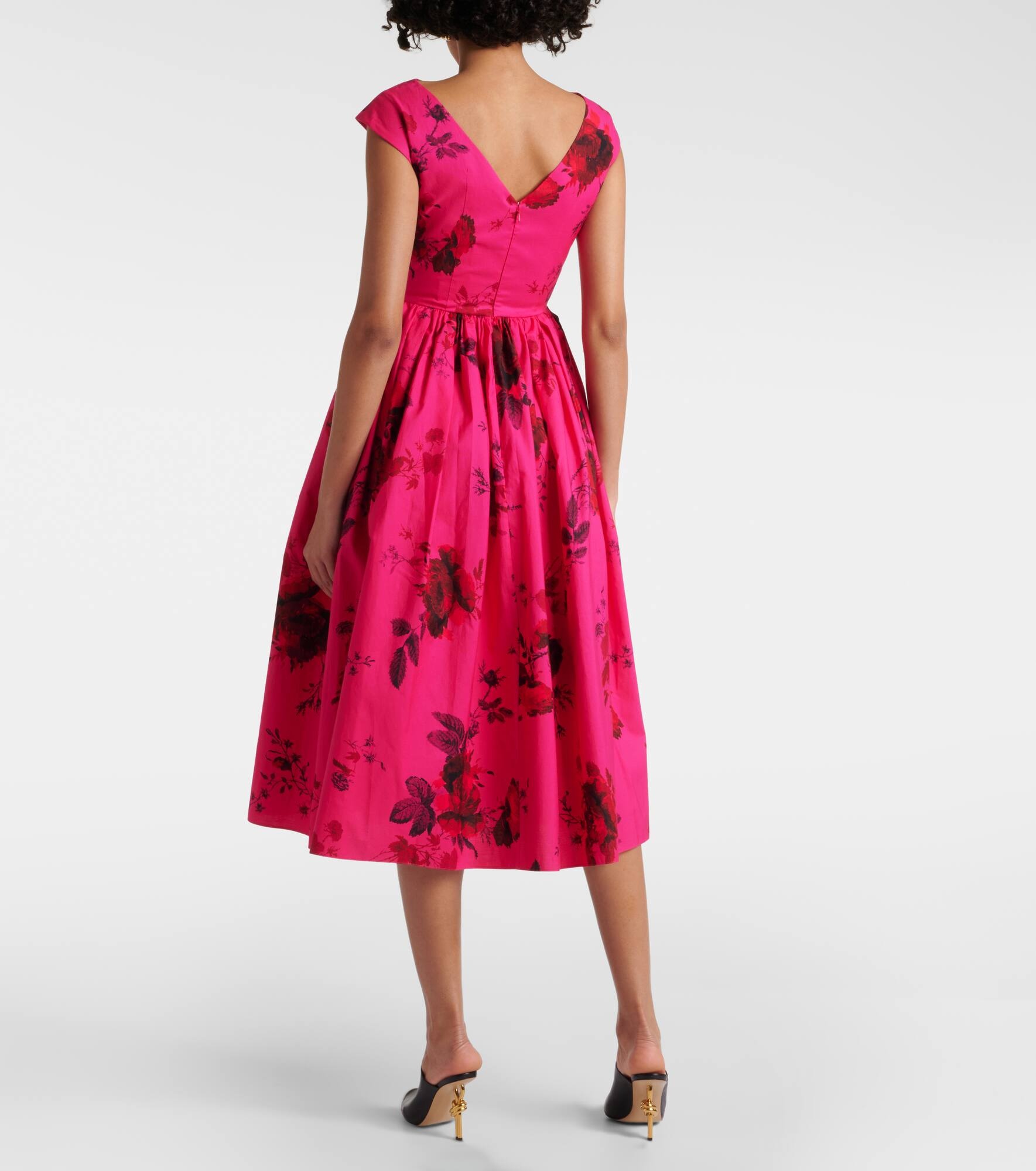 Floral cotton faille midi dress - 3