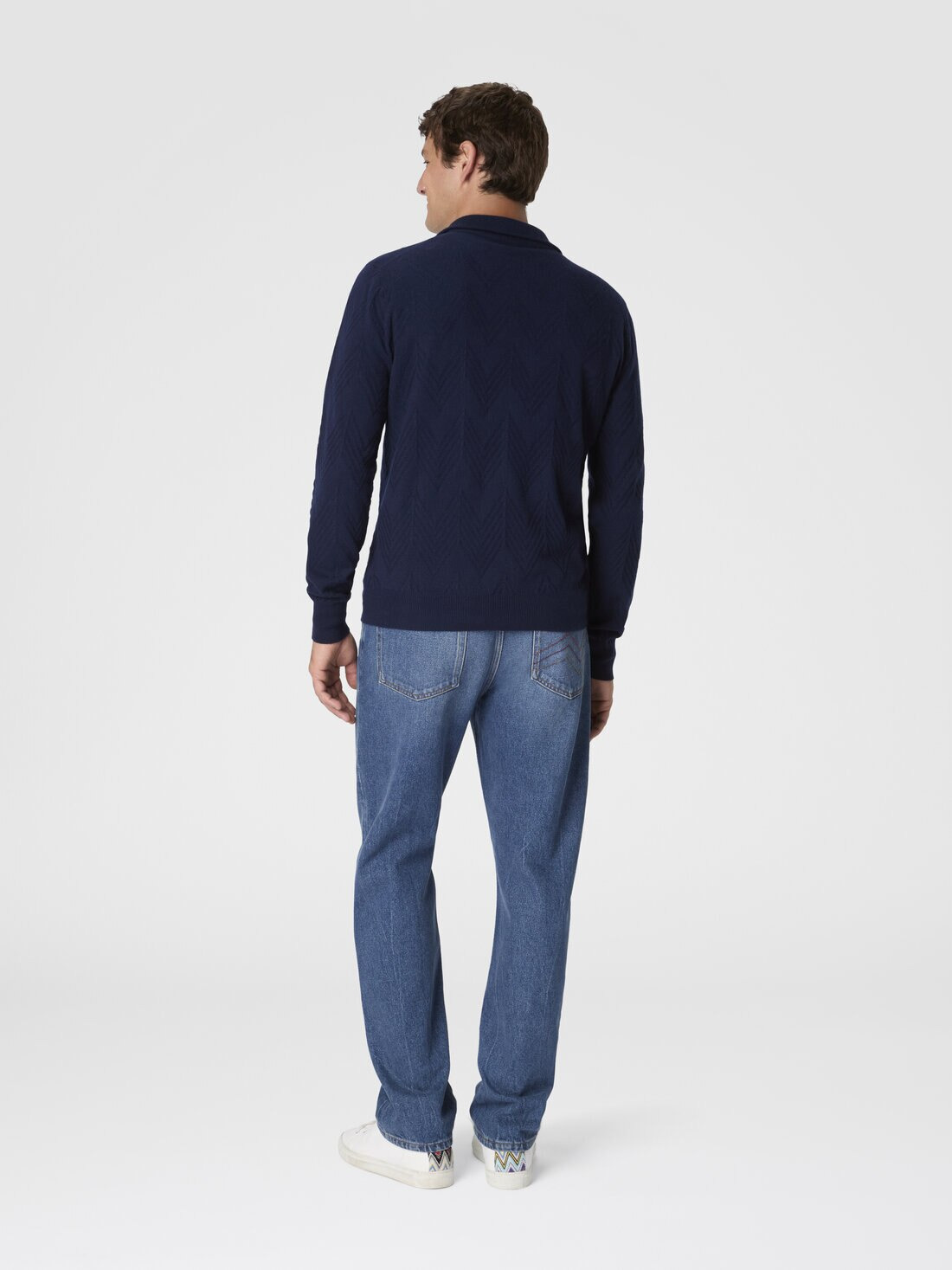 Half-Zip Sweater with Tone-on-Tone Zigzag Pattern - 3