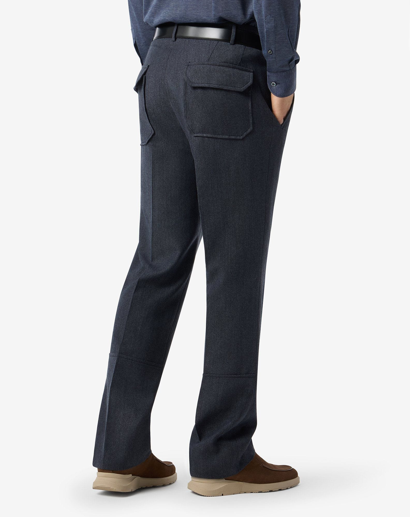 Blue wool and cotton chinos - 4