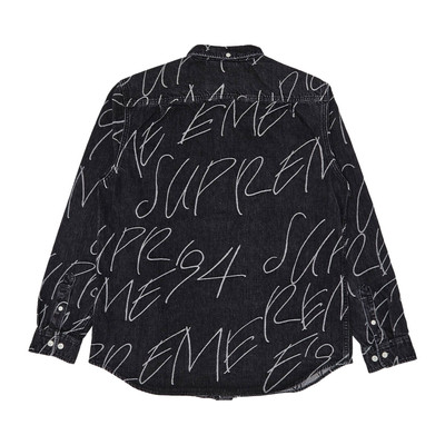 Supreme Supreme Handwriting Jacquard Denim Shirt 'Washed Black' outlook