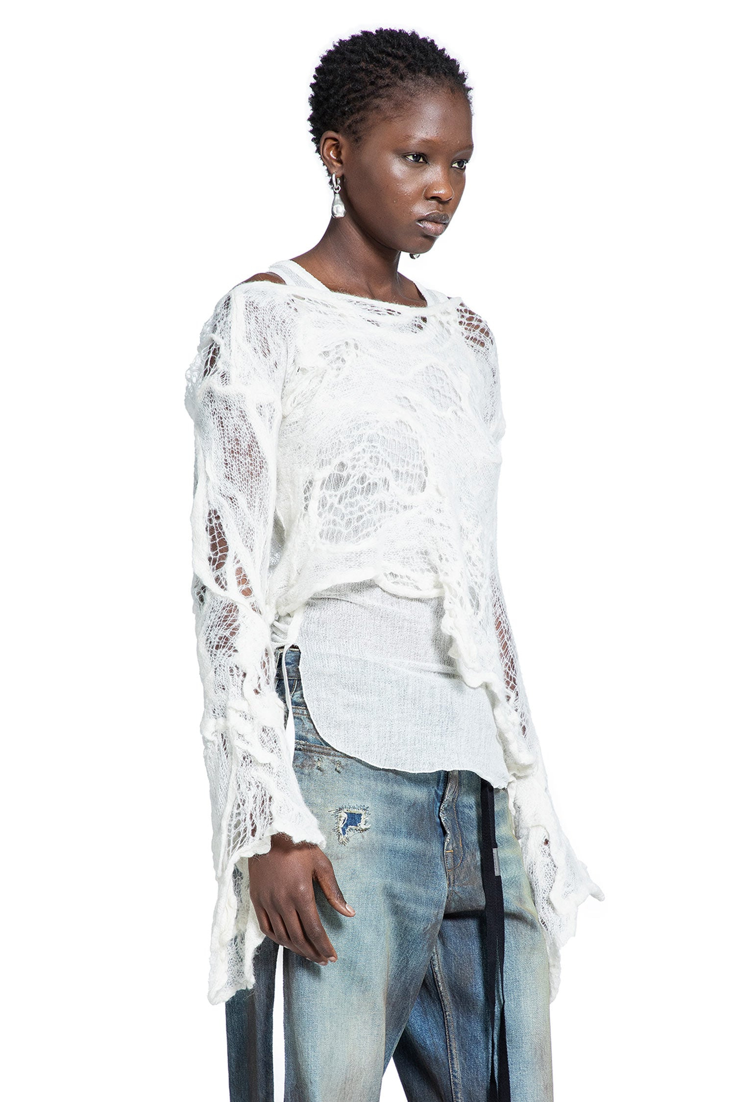 Cilia Off-shoulder Sweater In Ripped Sheer Knit - 2