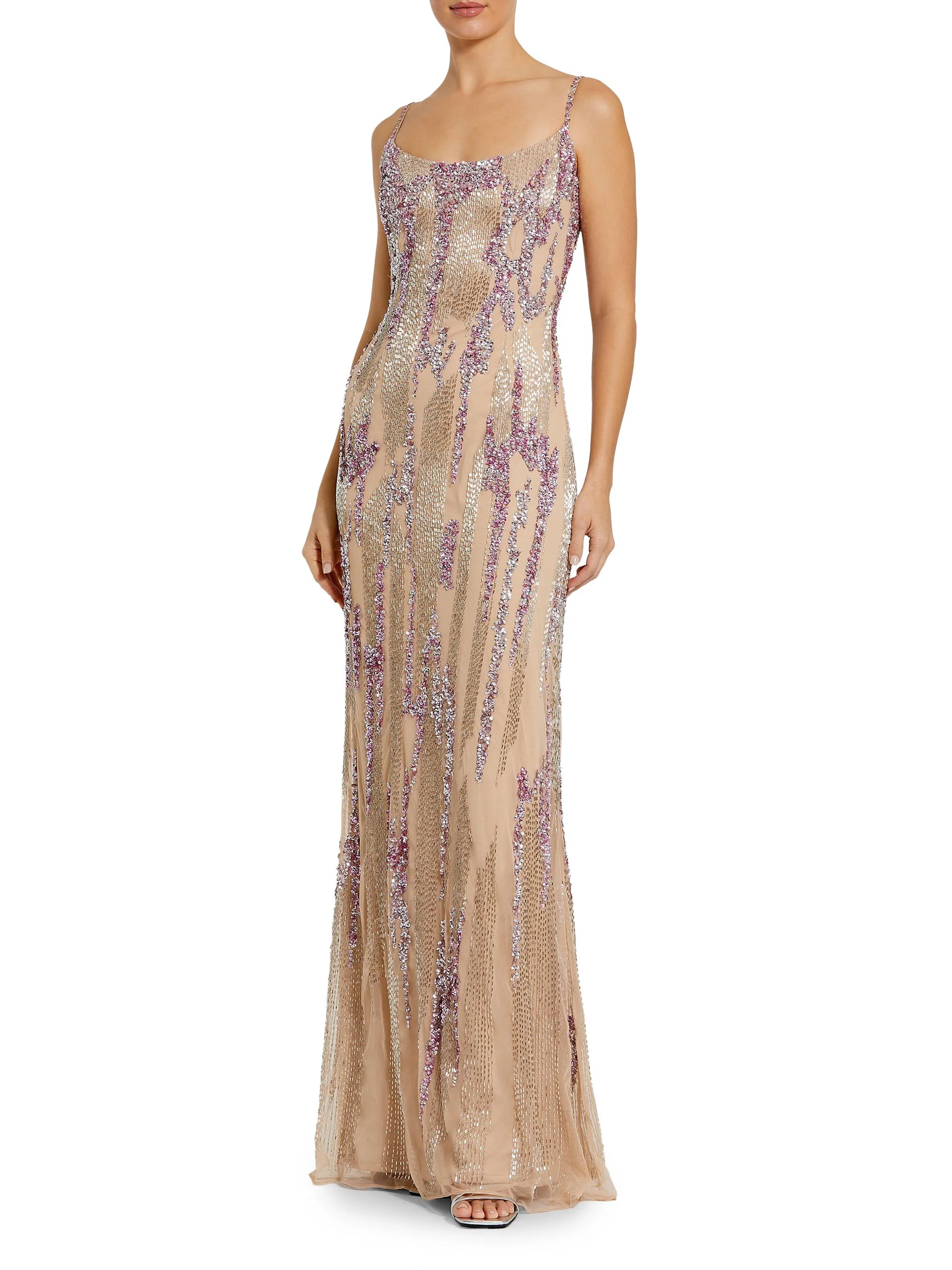 Women's Evening Sequined Mesh Gown - Beige - 1
