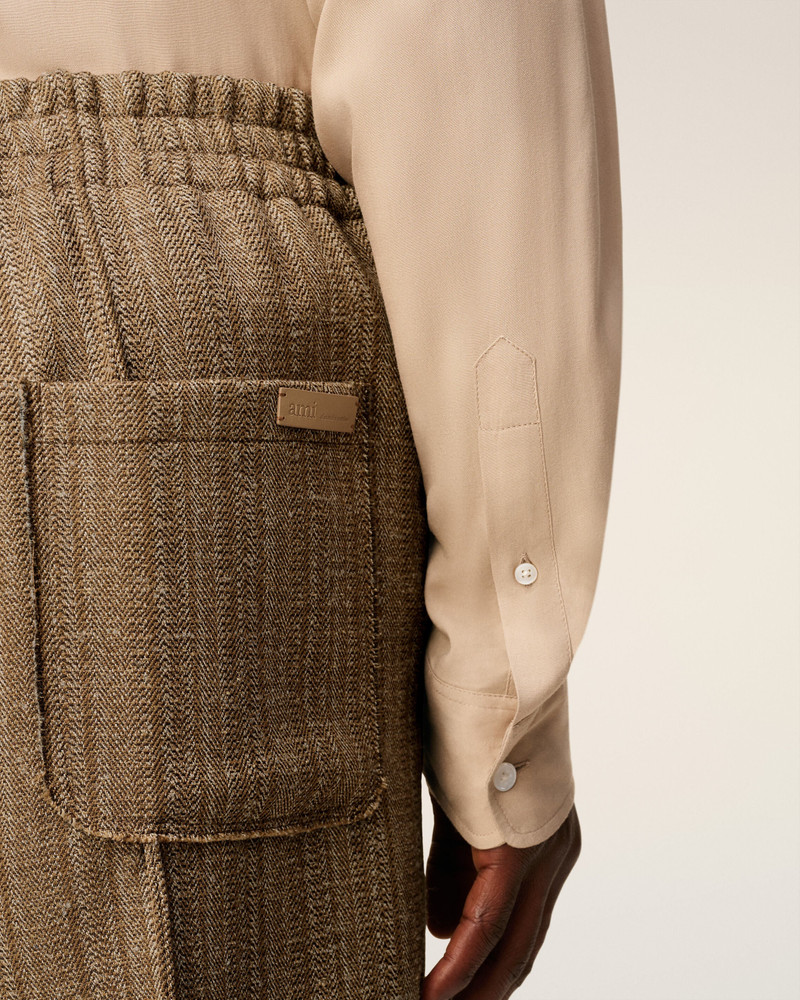 BROWN WOOL HERRINGBONE ELASTICATED TROUSERS 5
