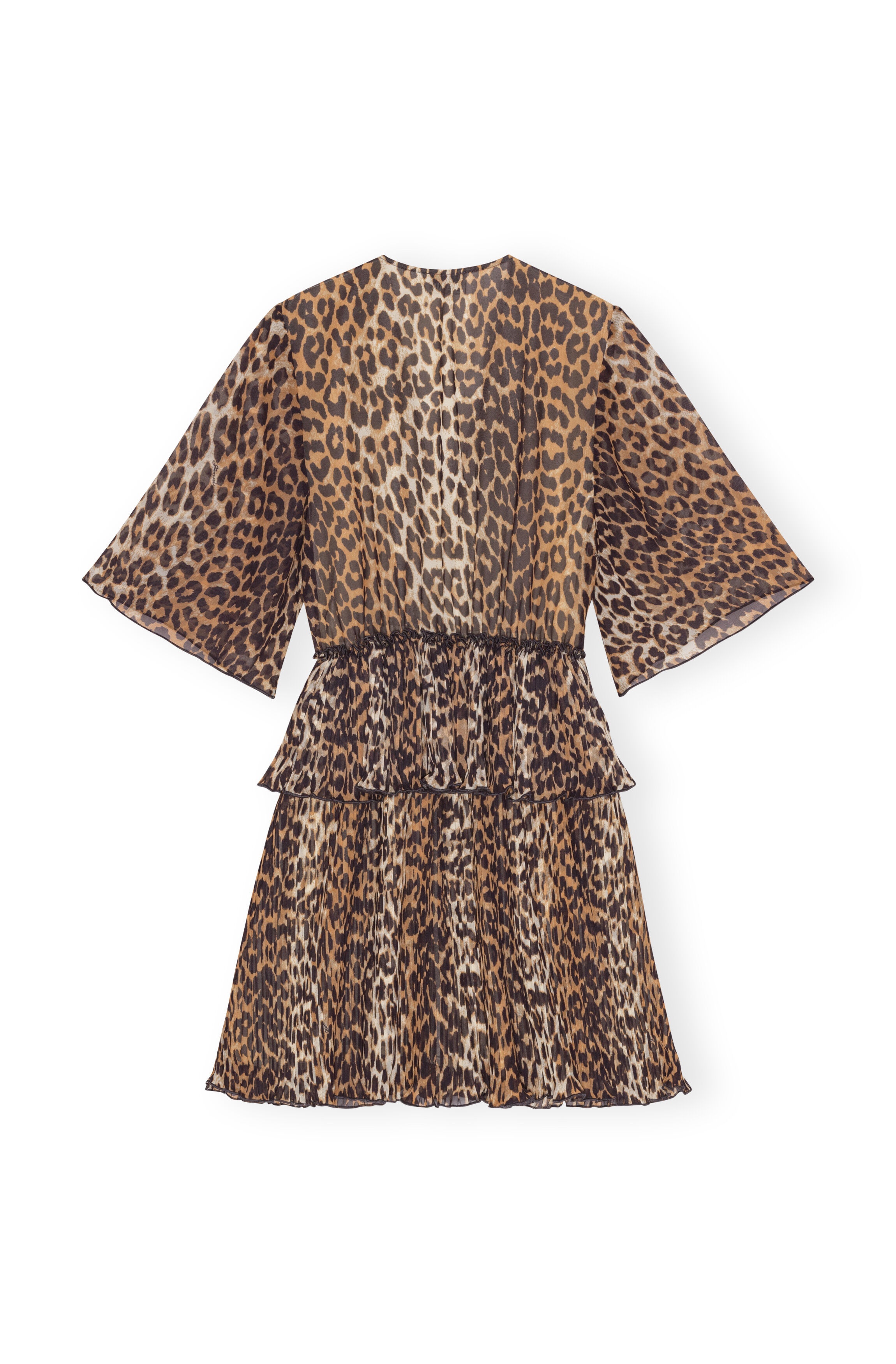 LEOPARD PLEATED GEORGETTE V-NECK FLOUNCE MINI DRESS - 2