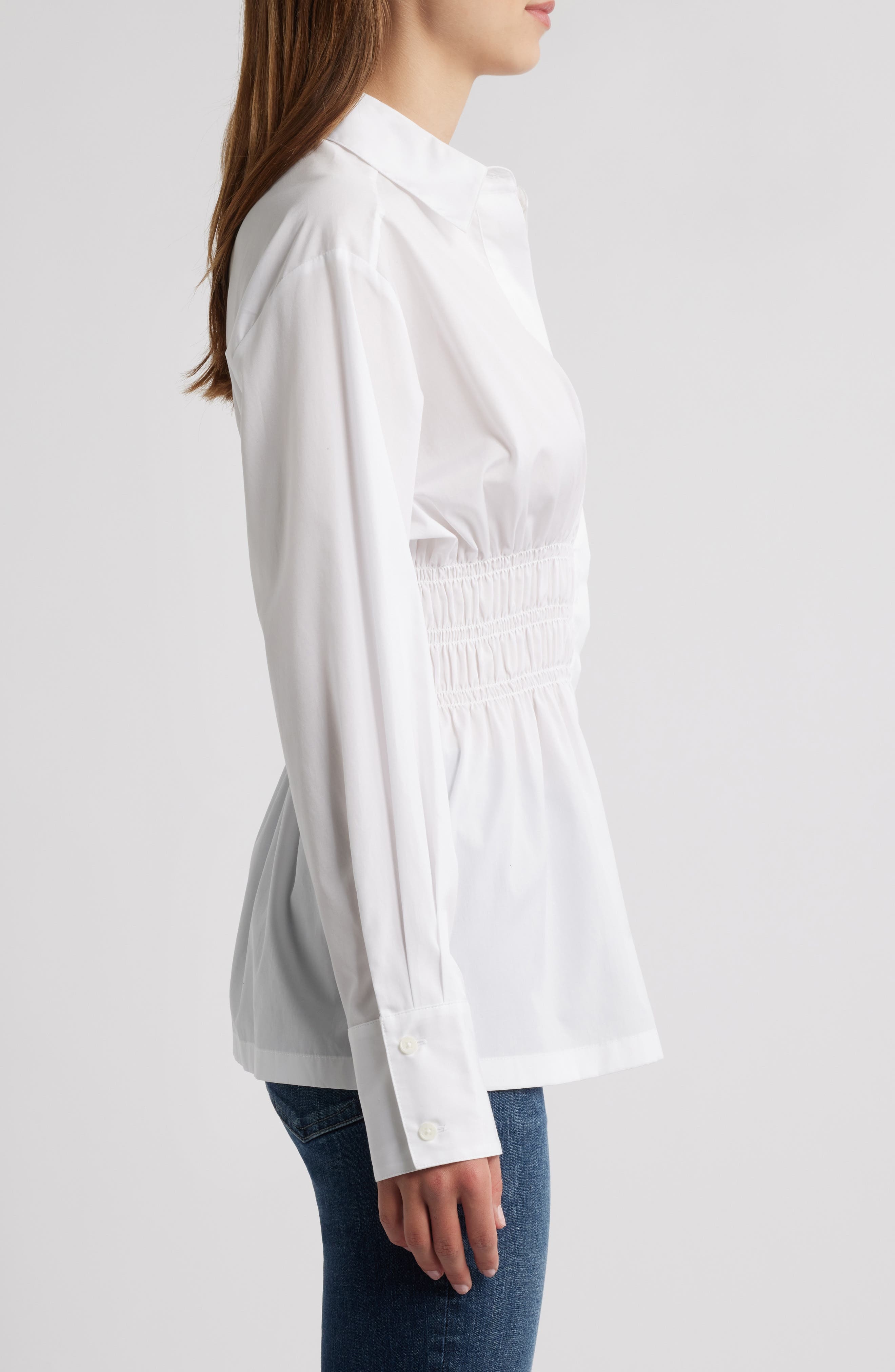 rag & bone Blythe Cotton Smocked Waist Peplum Button-Up Shirt in White at Nordstrom - 3