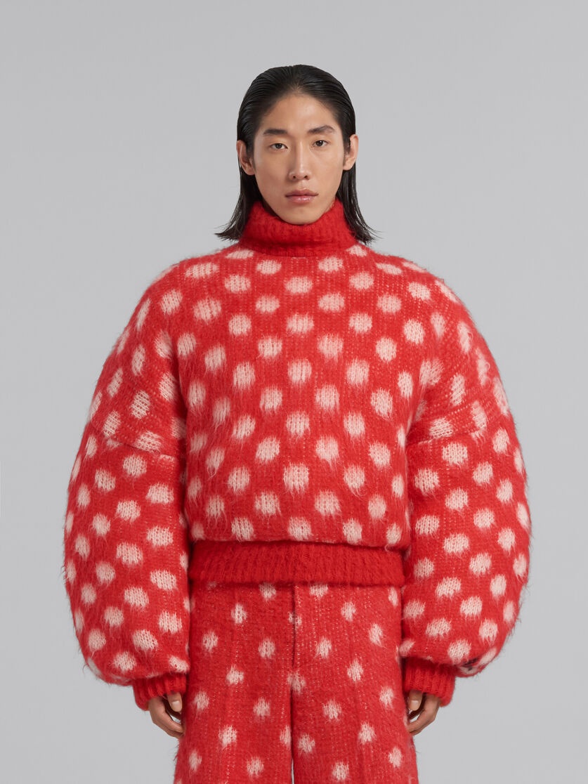 RED PUFFY MOHAIR JUMPER WITH POLKA DOTS - 2