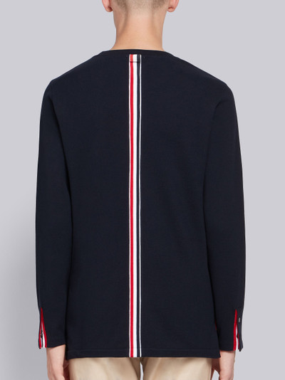 Thom Browne Navy Cotton Pique Center Back Stripe Relaxed Crew Neck Tee outlook