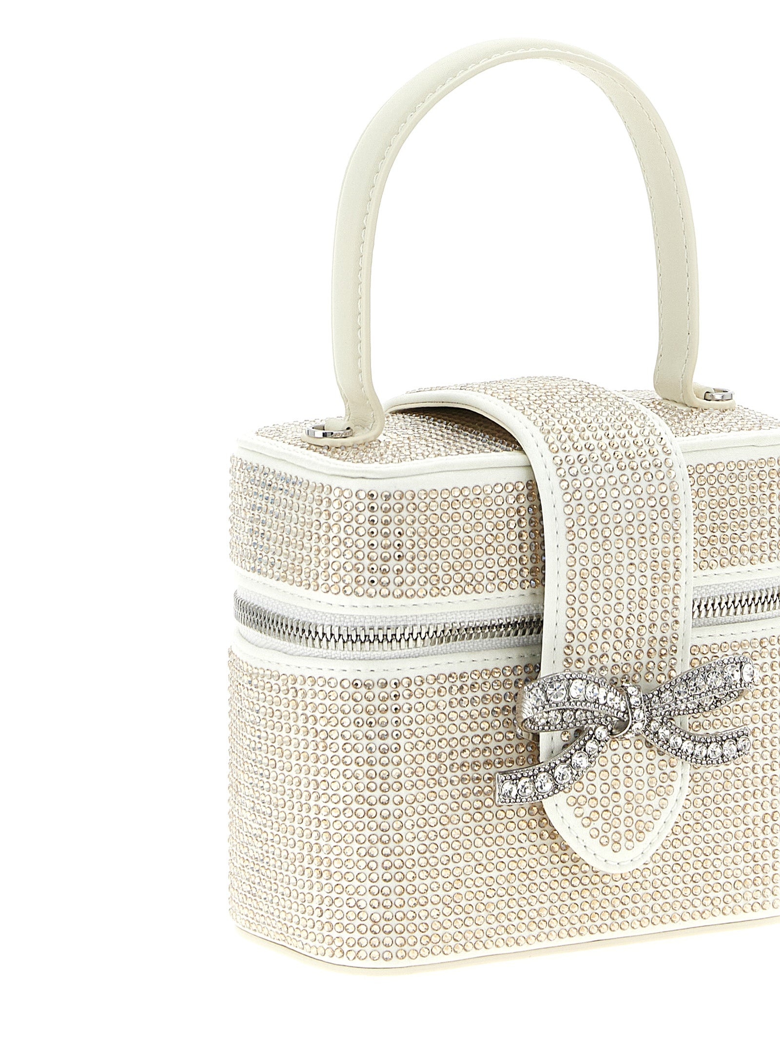 Satin Rhinestone Vanity Case Hand Bags White - 3