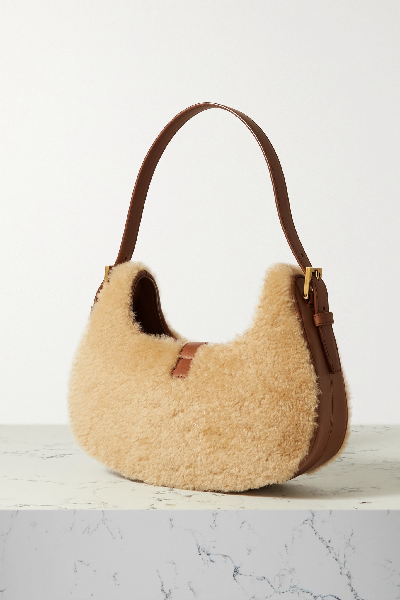 Le Fermoir leather-trimmed shearling shoulder bag - 3