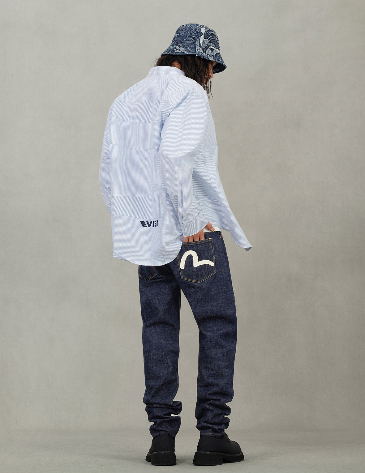 Deconstructed Seagull Embroidery Relax Fit Striped Shirt - 6