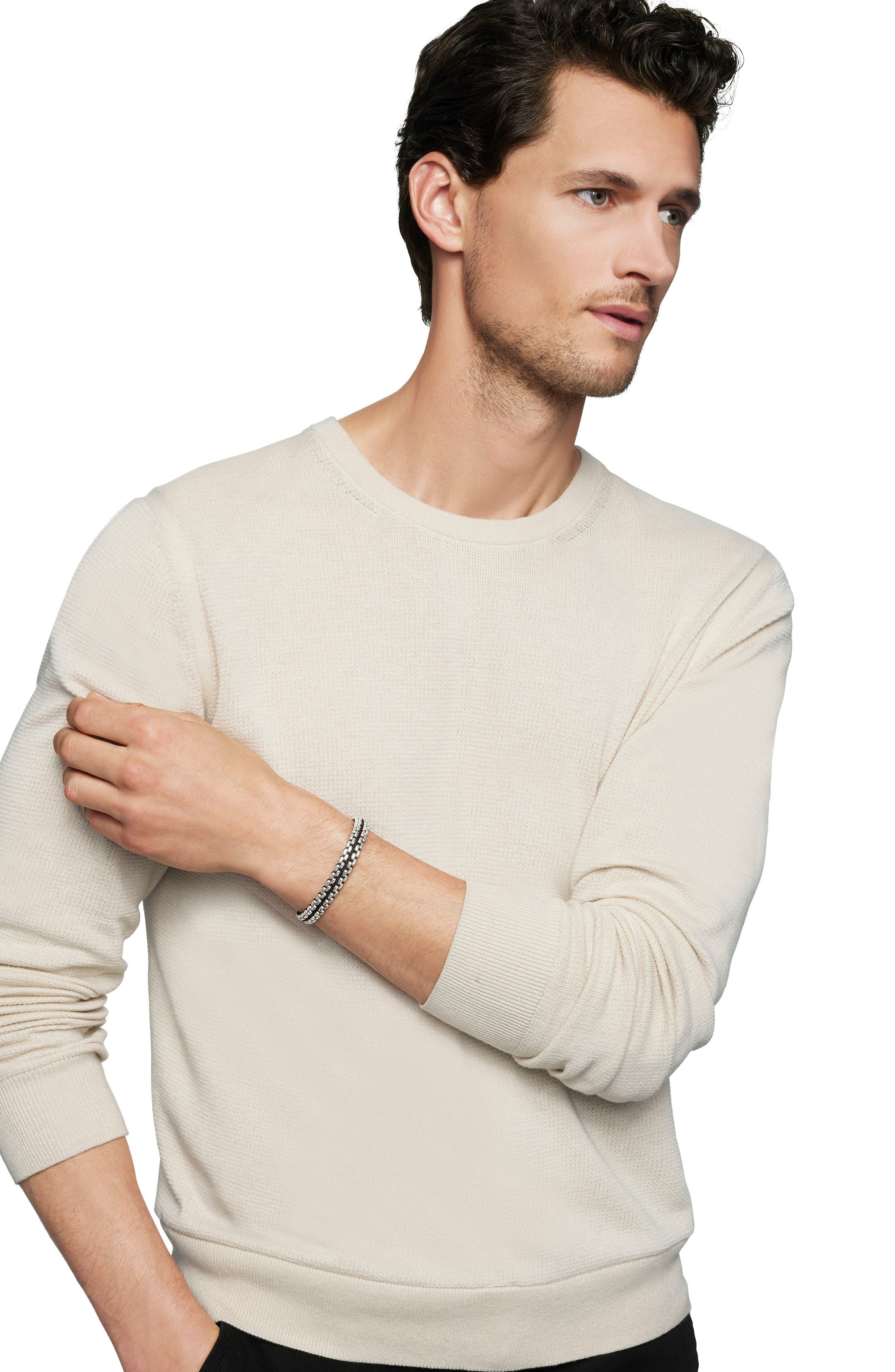 David Yurman Men's Woven Sterling Silver Box Chain Bracelet, 12mm in Silver/Black at Nordstrom - 2