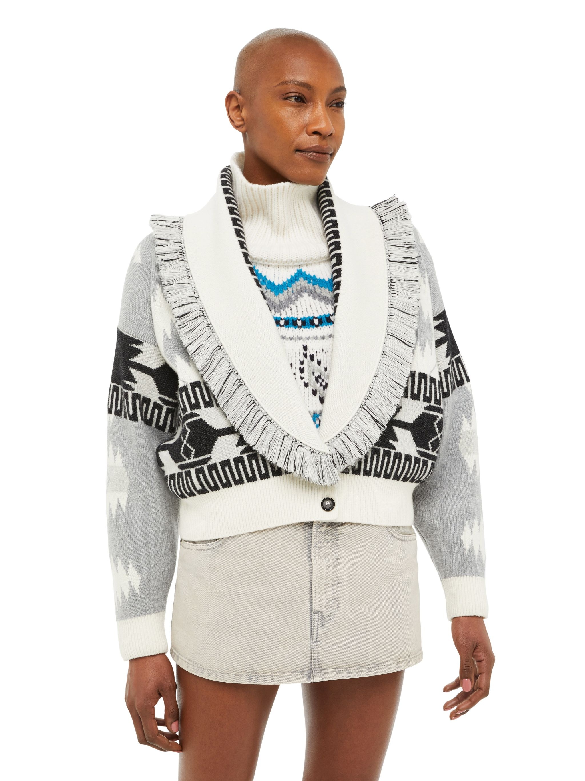 Icon Jacquard Cardi-Bomber in white