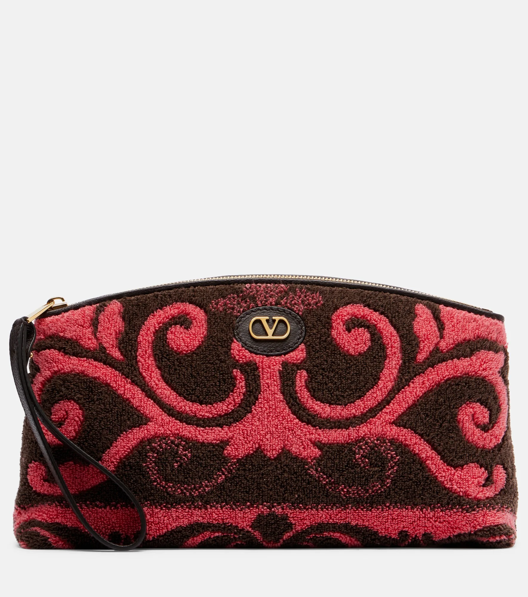 VLogo leather-trimmed terry pouch - 1