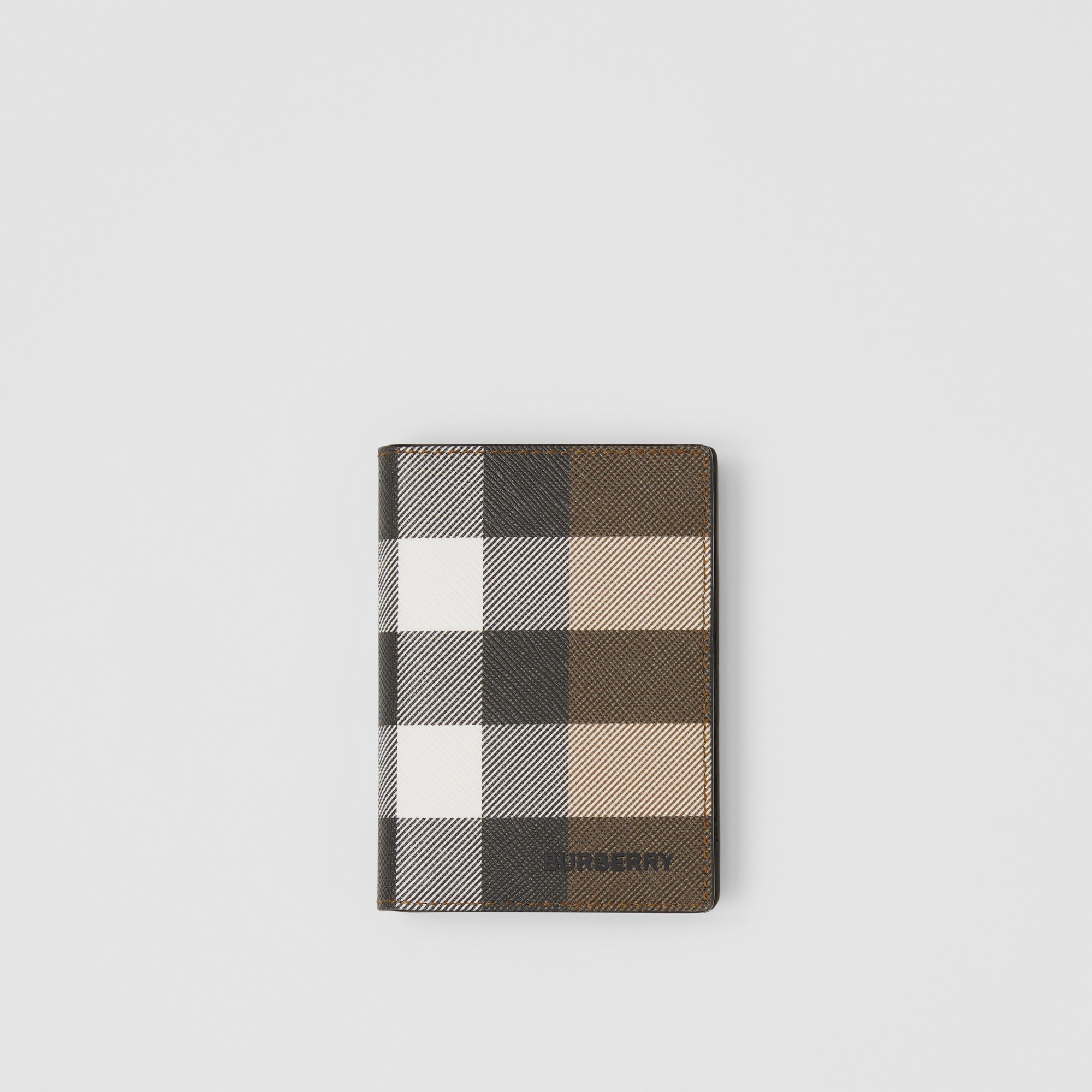 Check and Leather Folding Card Case - 1