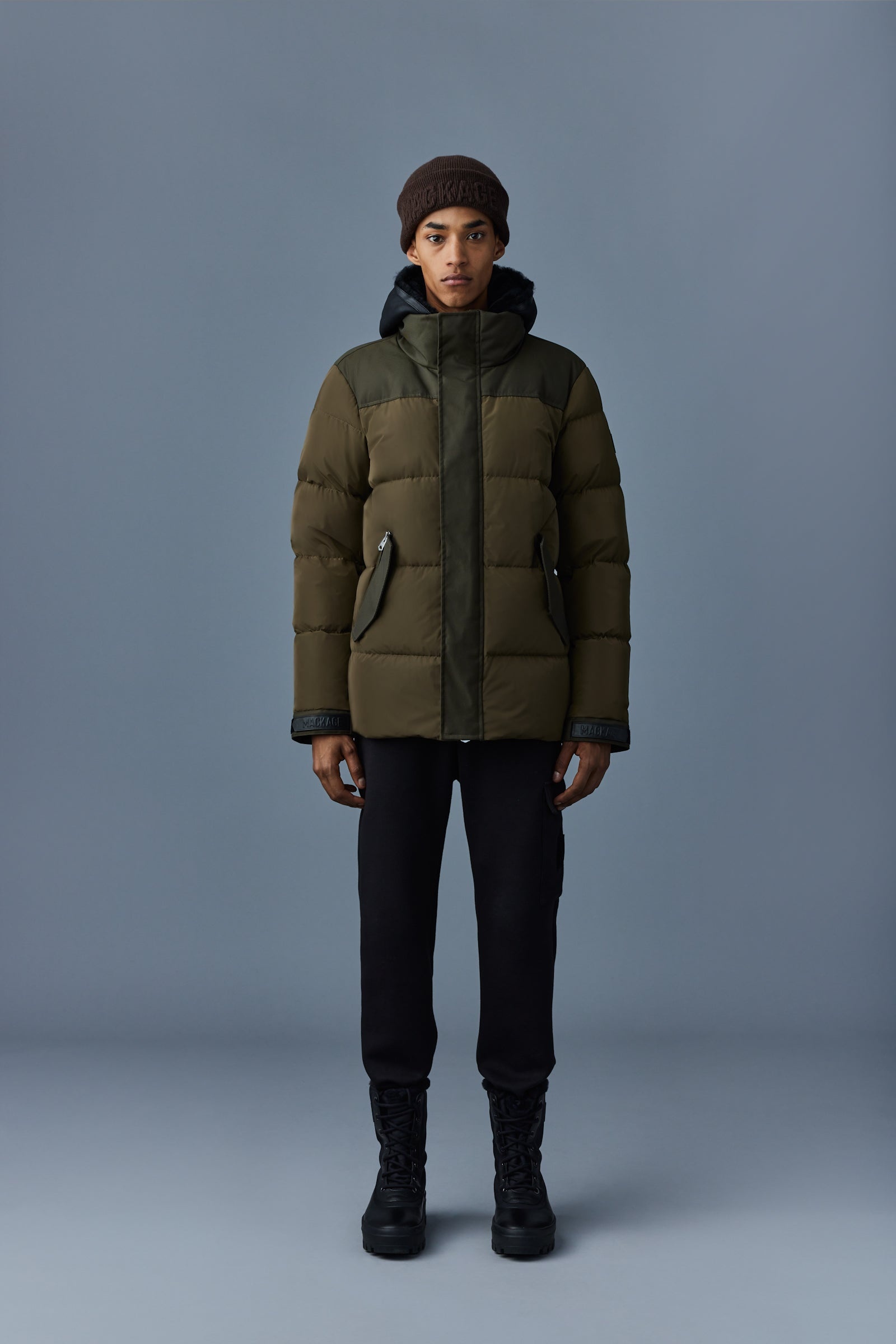 RILEY classic down jacket with removable shearling bib - 2