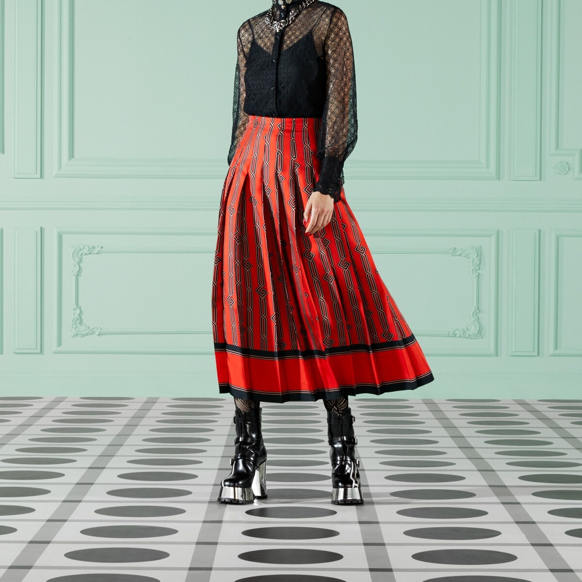 Square G chain print silk skirt - 6