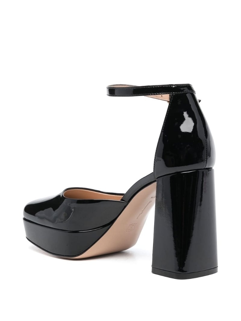 square toe block heel leather pumps - 3