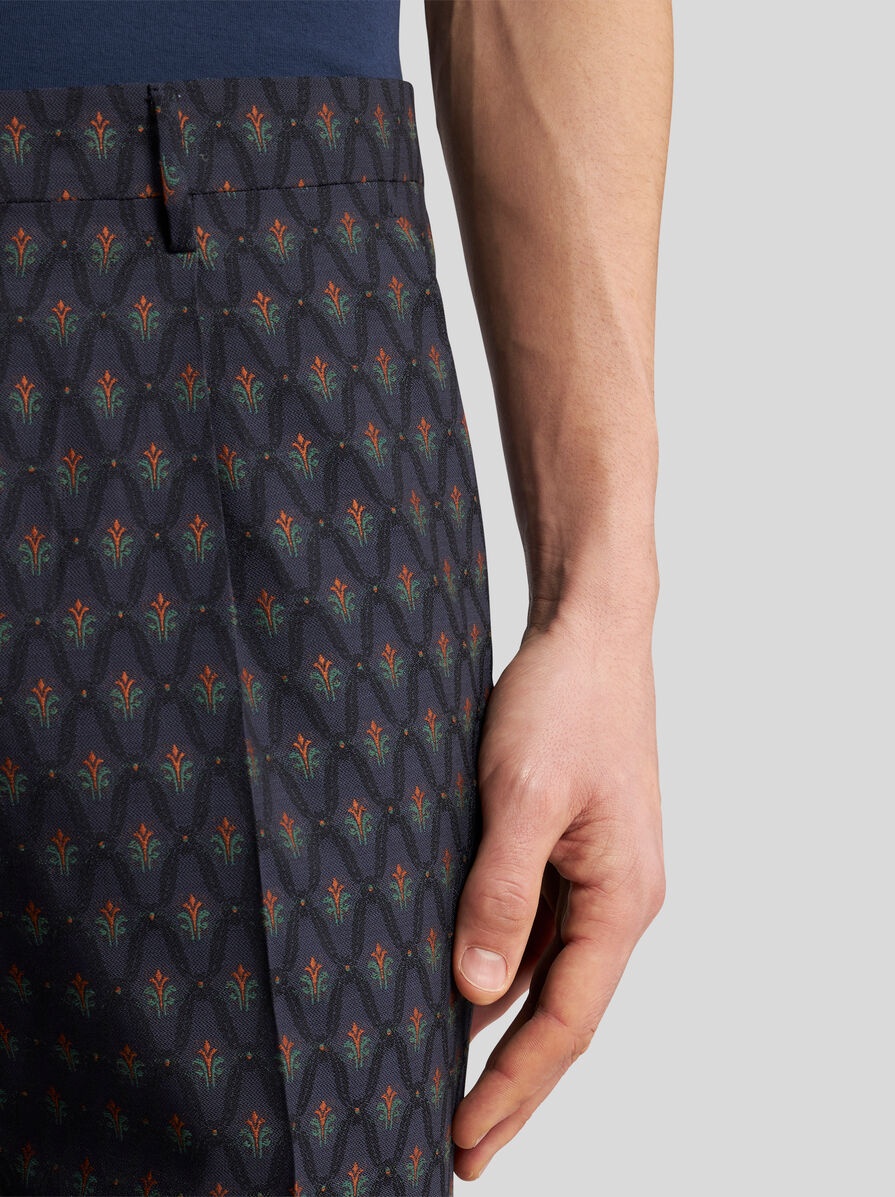 WOOL AND COTTON JACQUARD TROUSERS - 3