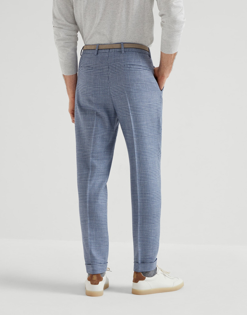 Brunello Cucinelli Comfort wool, silk and linen Prince of Wales leisure fit trousers with pleat outlook