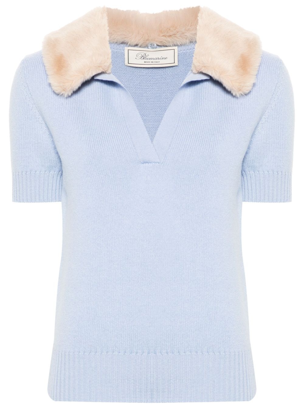 faux-fur collar polo top - 1