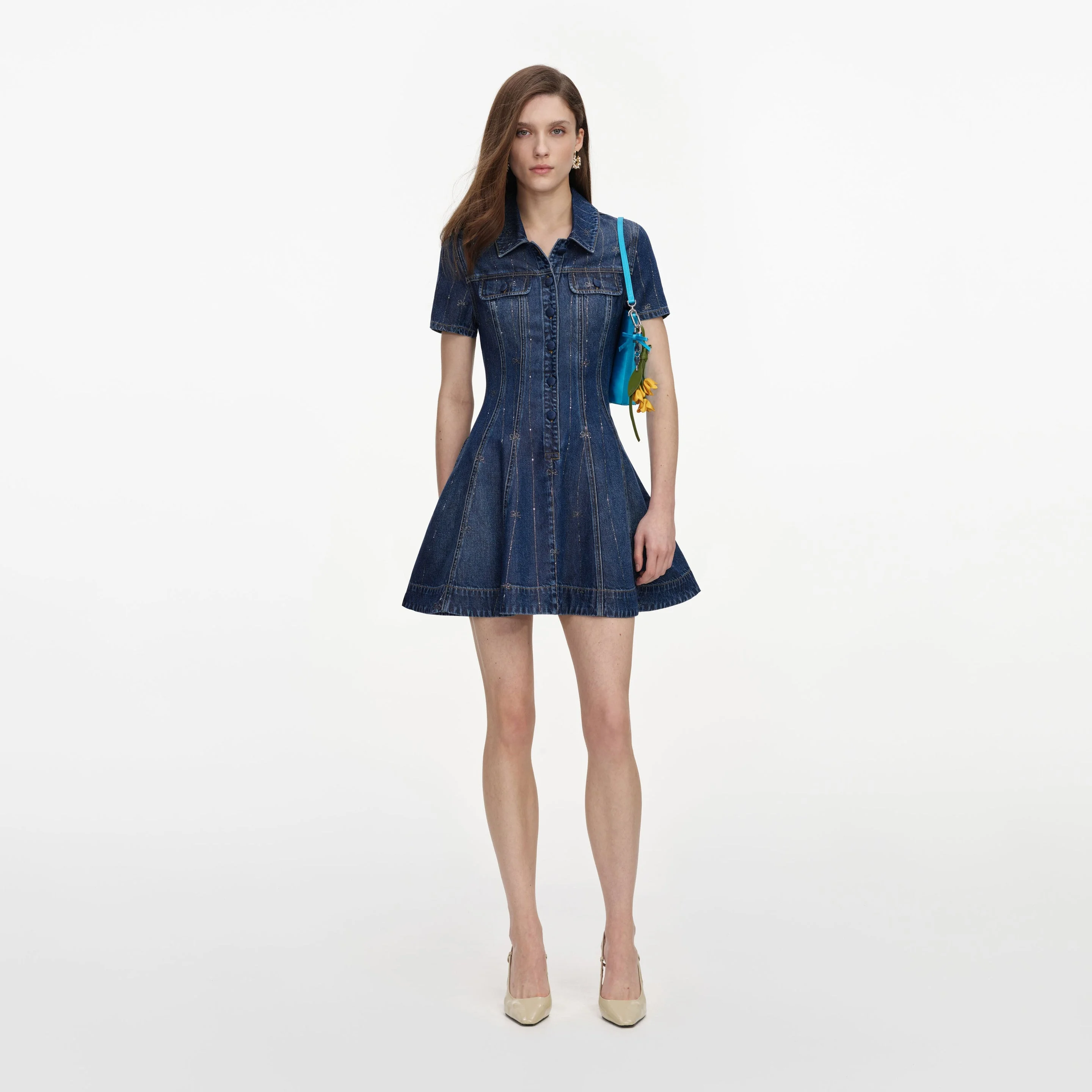 Rhinestone Stripe Denim Mini Dress - 1
