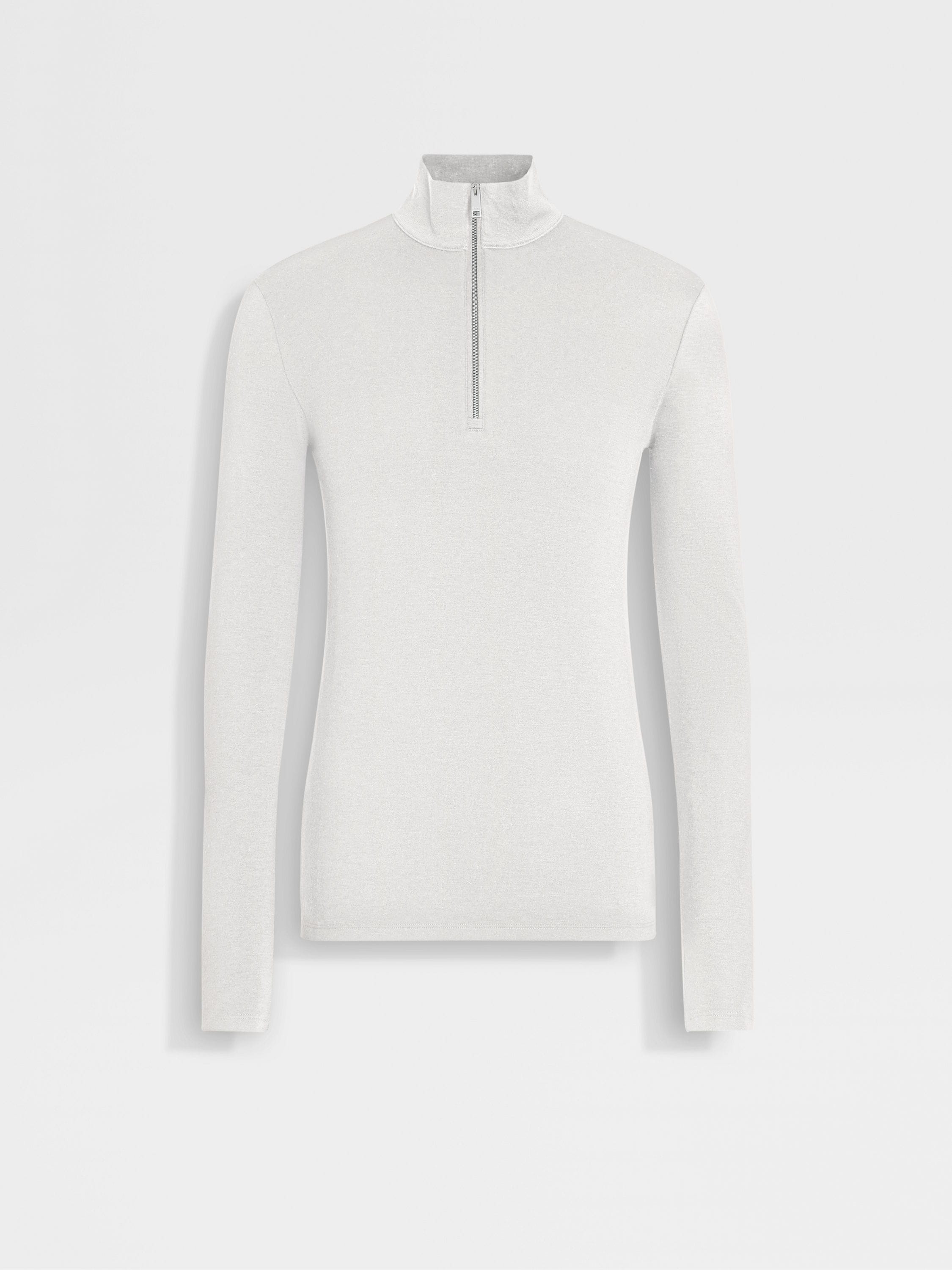 WHITE OASI CASHMERE ZIP MOCK NECK SWEATSHIRT - 1