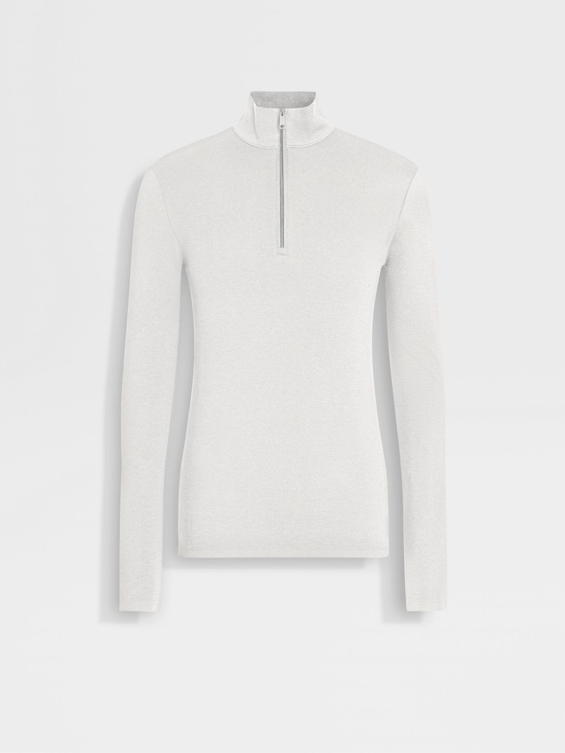 WHITE OASI CASHMERE ZIP MOCK NECK SWEATSHIRT 1