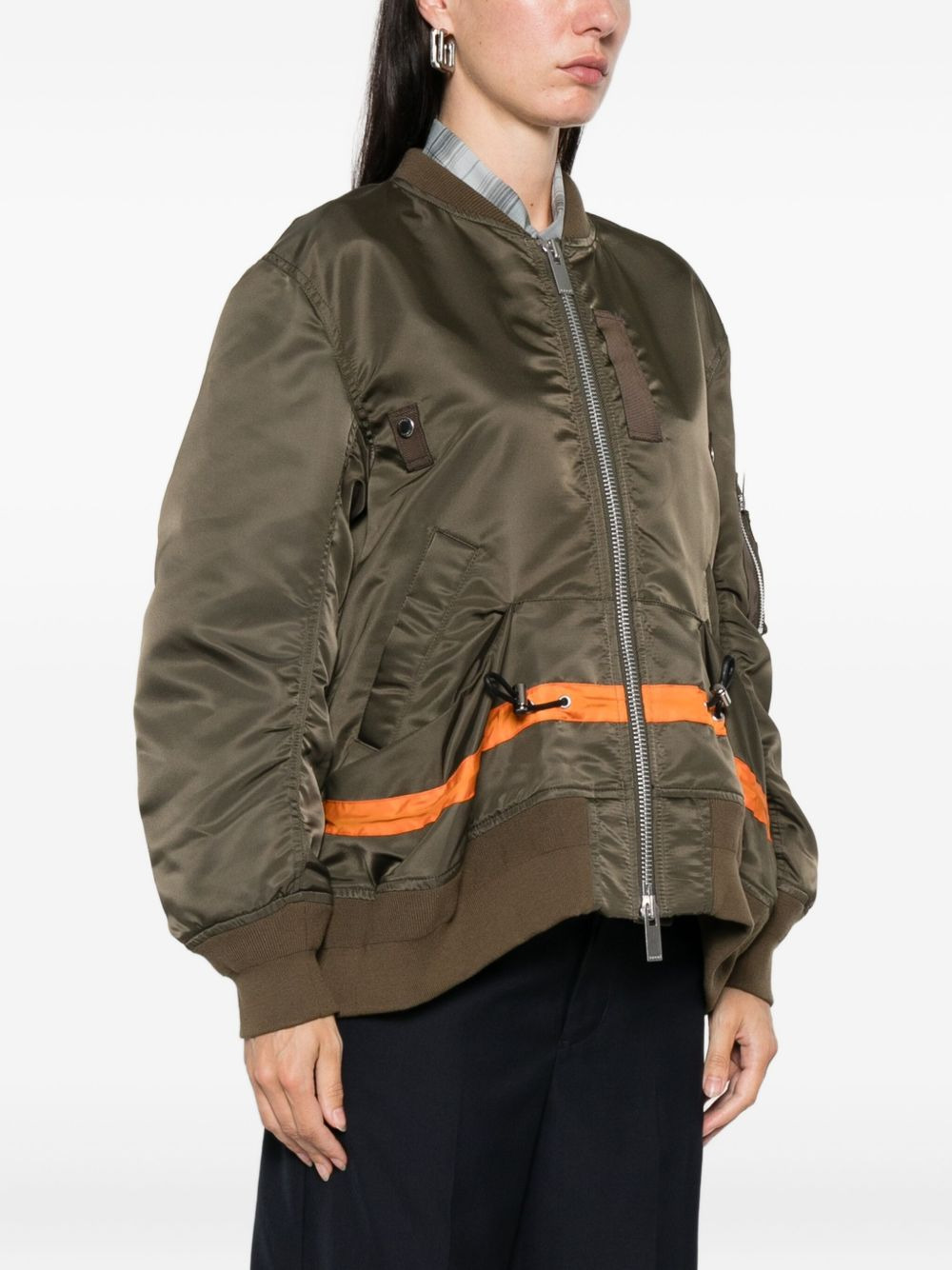 stripe-detail zip-up bomber jacket - 3