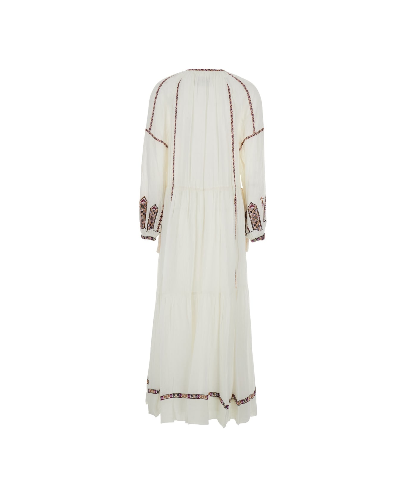 'florenza' White Long Dress With Tie Neck And Embossed Design In Cotton Woman - 2