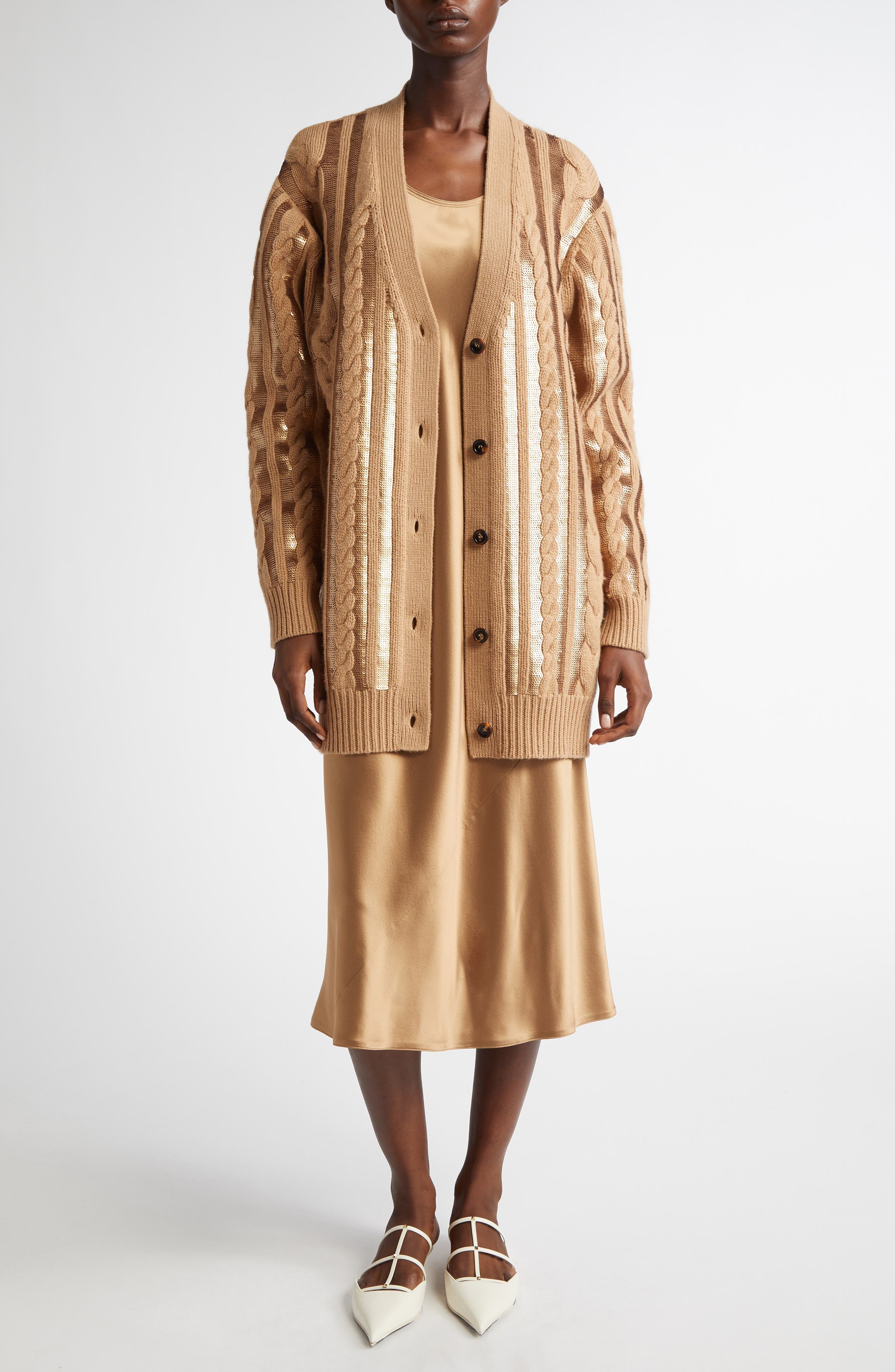 Max Mara Banjo Silk Satin Midi Dress in Camel at Nordstrom - 2